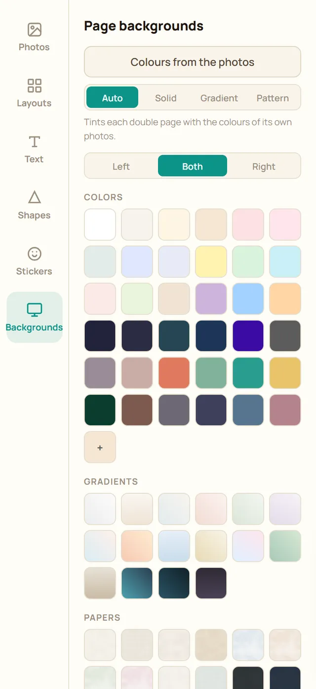 Annotated screenshot: Backgrounds, shapes, stickers and links