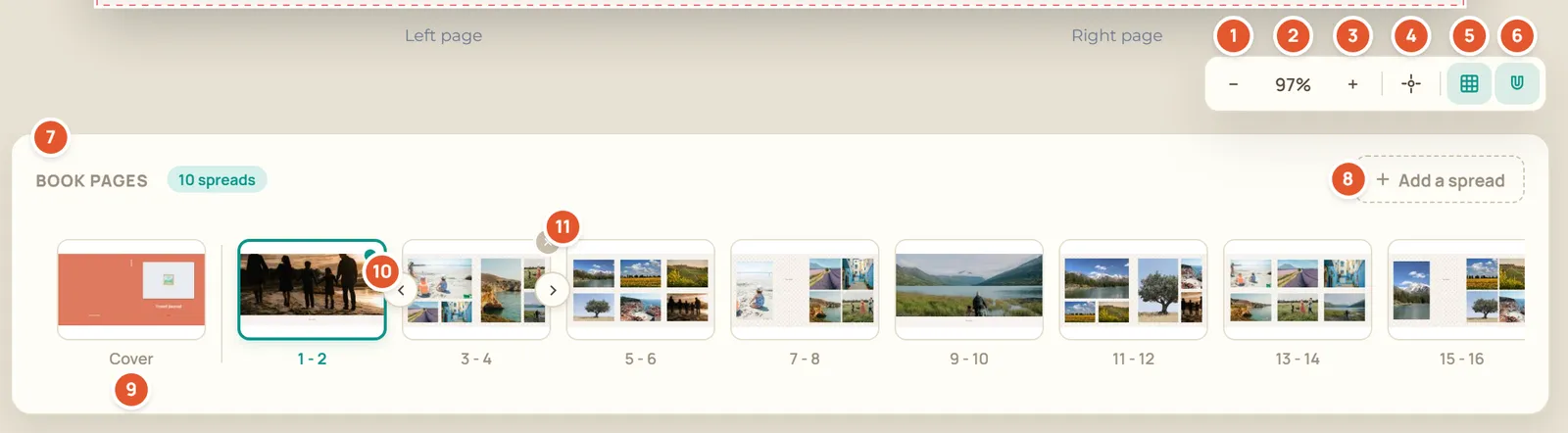 Annotated screenshot: Pages and zoom