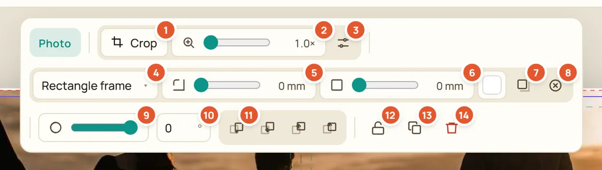 Annotated screenshot: Photo toolbar