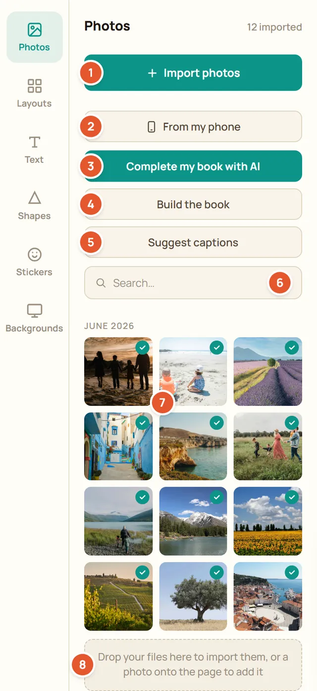 Annotated screenshot: Photos