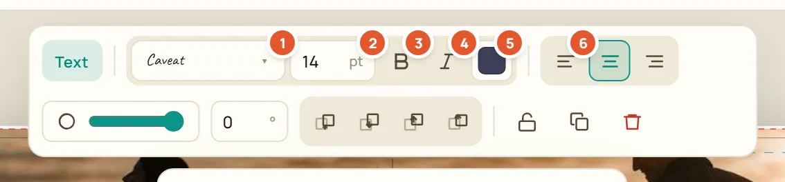 Annotated screenshot: Text toolbar