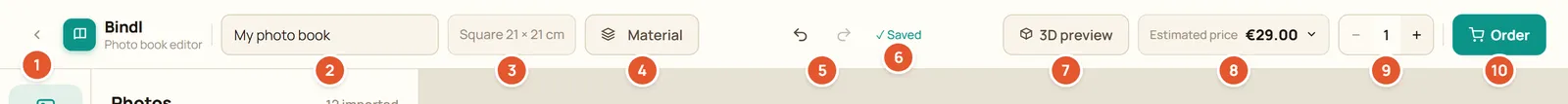 Annotated screenshot: Top bar